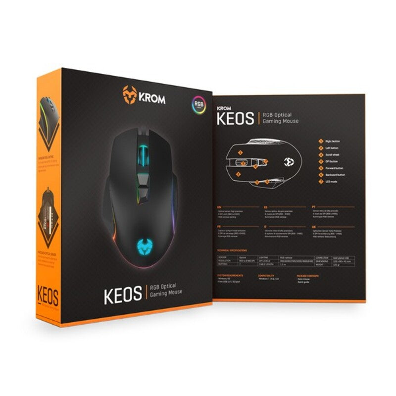 Ratón gaming LED Krom NXKROMKEOS 6400 dpi RGB Negro