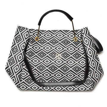 Damen Handtasche Madamra 128-SIYAH-BEYAZ Weiß (30 x 26 x 12 cm)