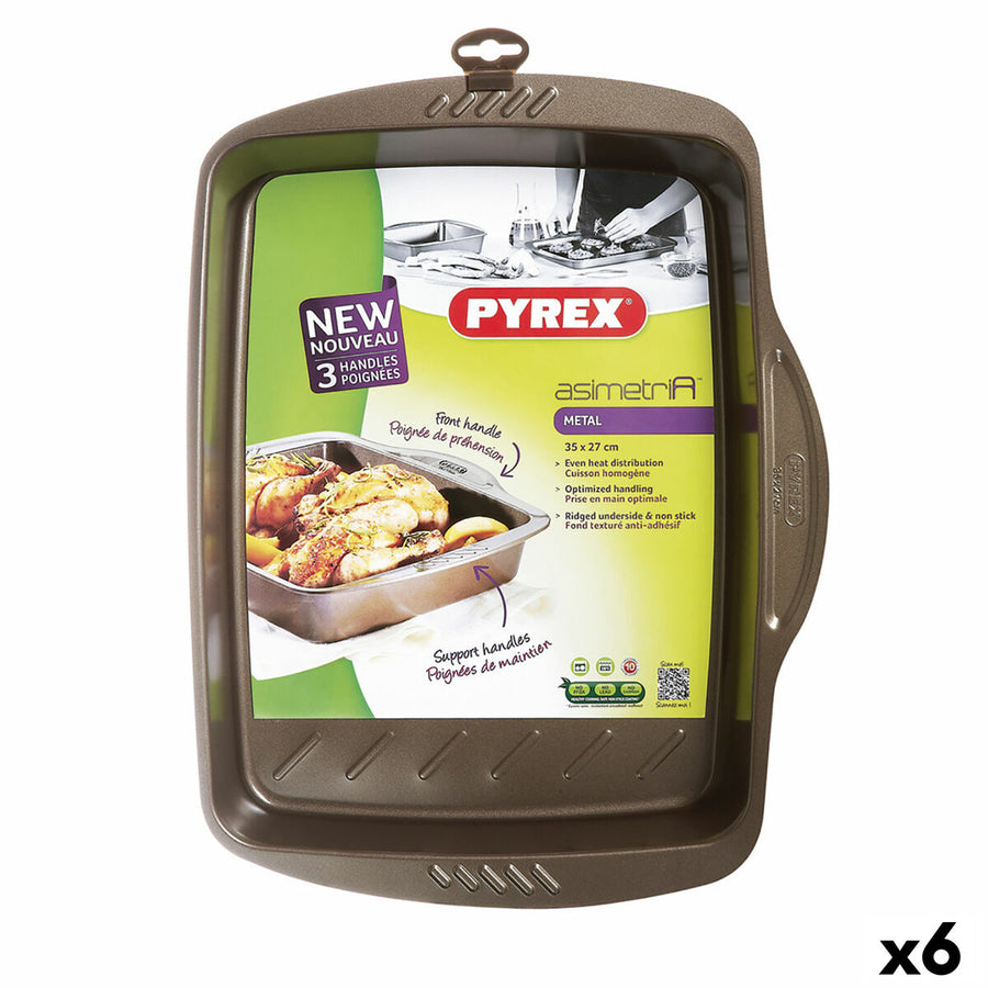 Backform Pyrex Asimetria rechteckig Schwarz 35 x 27 cm Metall (6 Stück)